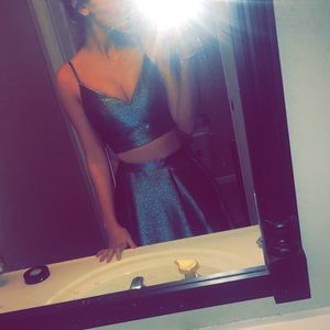 Two piece A line prom dress with pockets